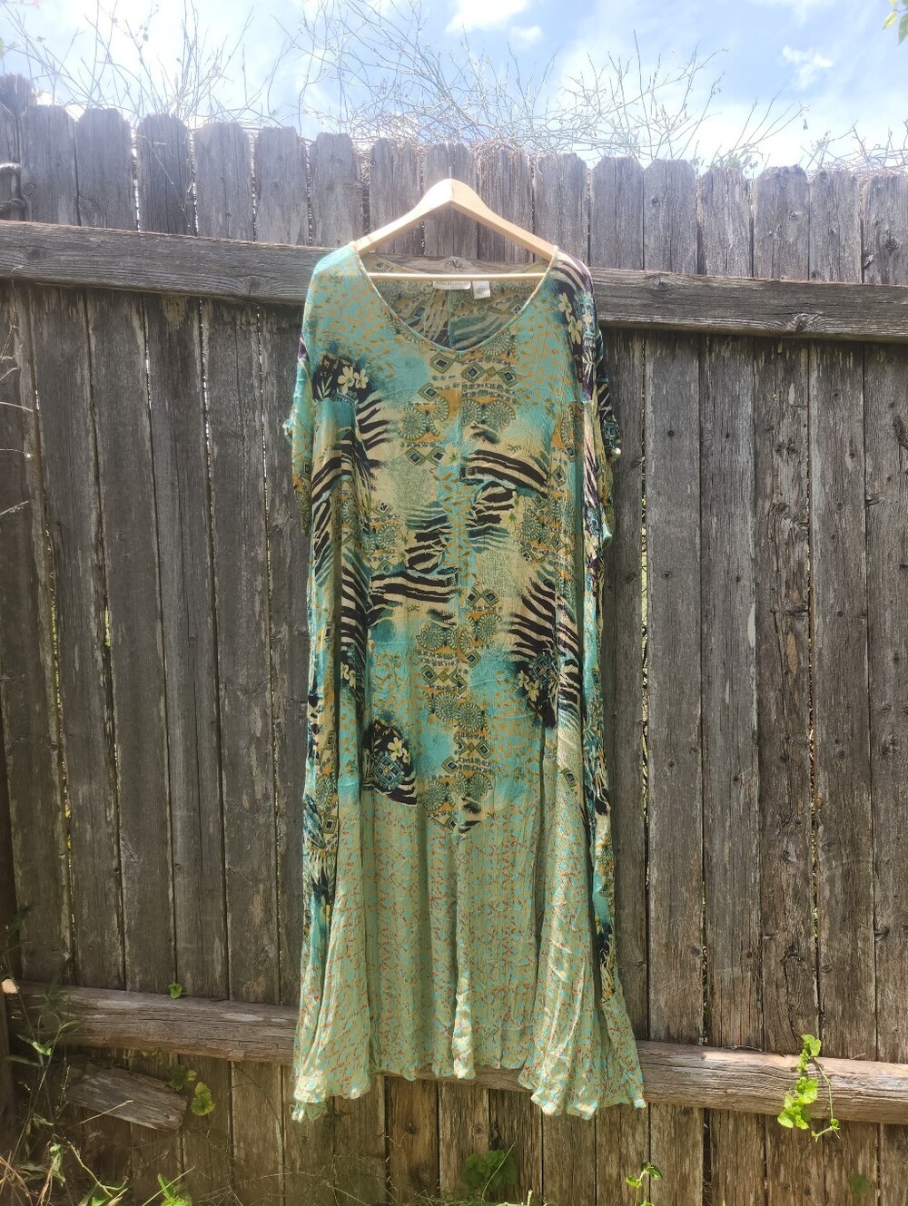 Vintage 90s Anna Maxwell Bohemian Zebra Patchwork Maxi Dress ( 3x )